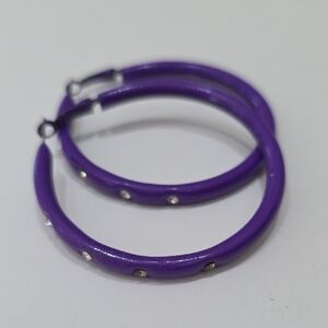 Earrings Rhinestone Hoops Purple Large